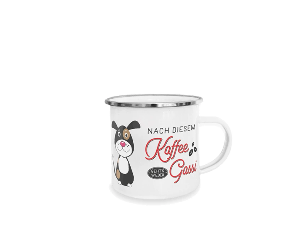 Pfotenschild Emaille-Tasse Erst Kaffee Dann Gassi 3 Pfotenschild Emaille-Tasse Erst Kaffee Dann Gassi