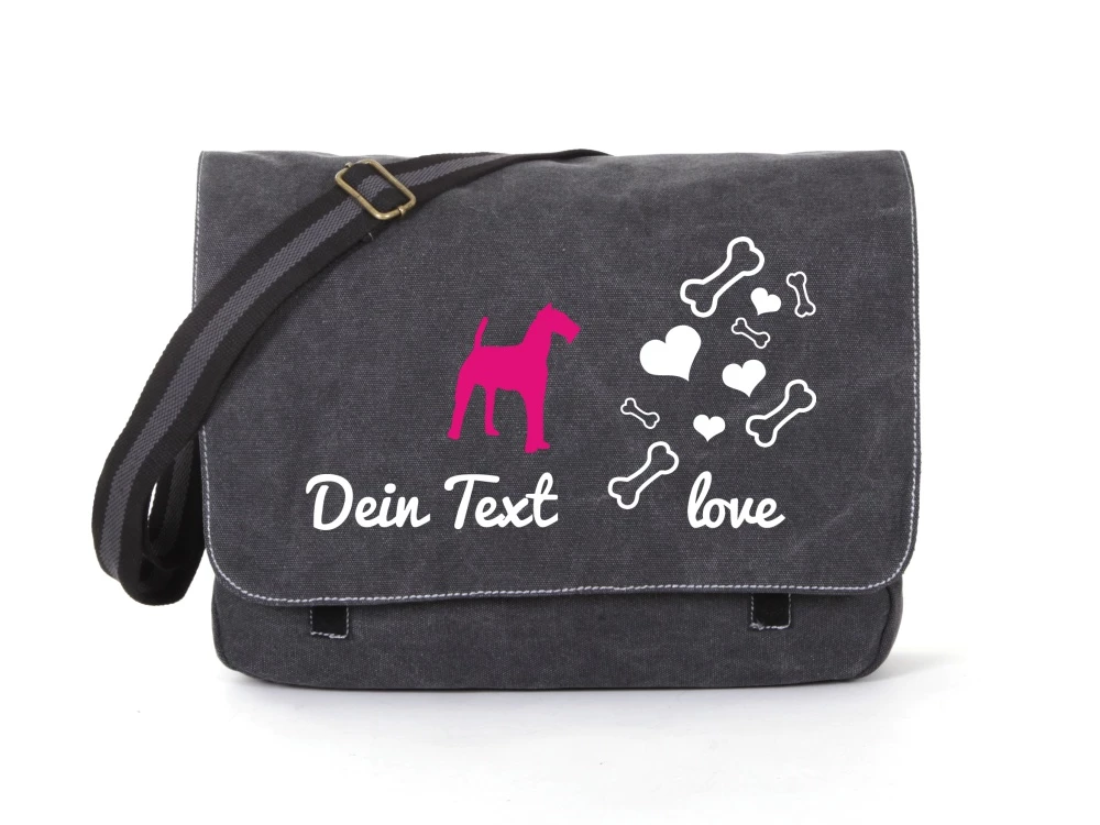 Airedale Canvas Tasche Schwarz Bones & Hearts 3 Airedale Canvas Tasche Schwarz Bones & Hearts
