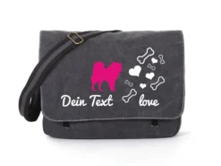 Akita Canvas Tasche Schwarz Bones & Hearts