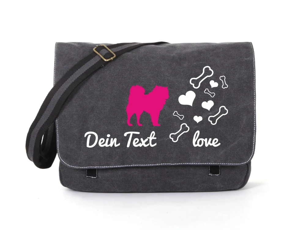 Akita Canvas Tasche Schwarz Bones & Hearts 3 Akita Canvas Tasche Schwarz Bones & Hearts