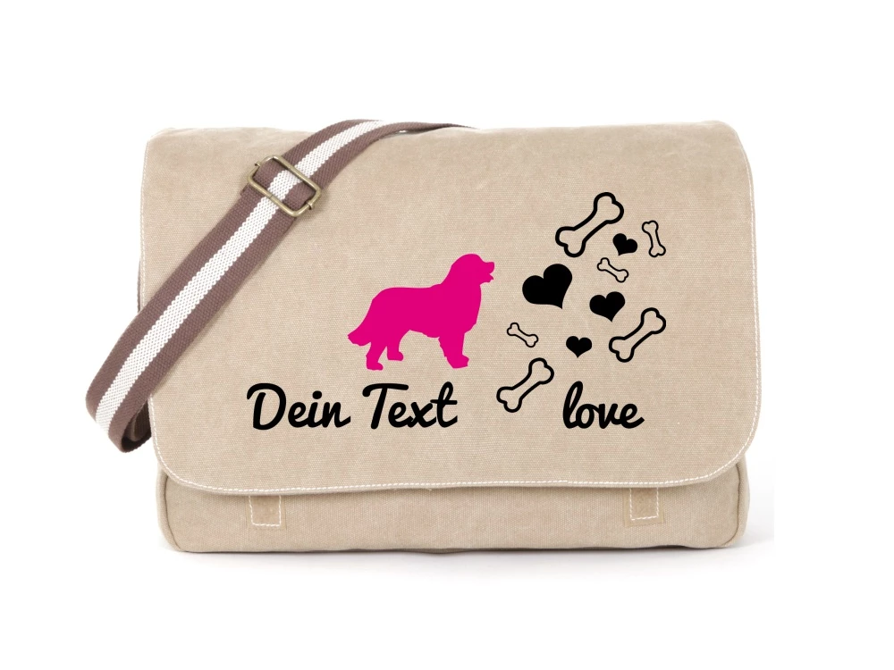 Berner Sennenhund Canvas Tasche Sahara Bones & Hearts 3 Berner Sennenhund Canvas Tasche Sahara Bones & Hearts