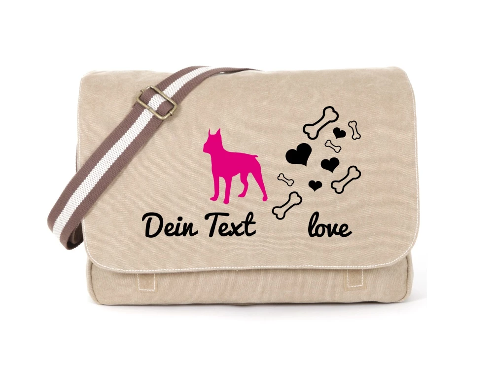 Boston Terrier Canvas Tasche Sahara Bones & Hearts 3 Boston Terrier Canvas Tasche Sahara Bones & Hearts