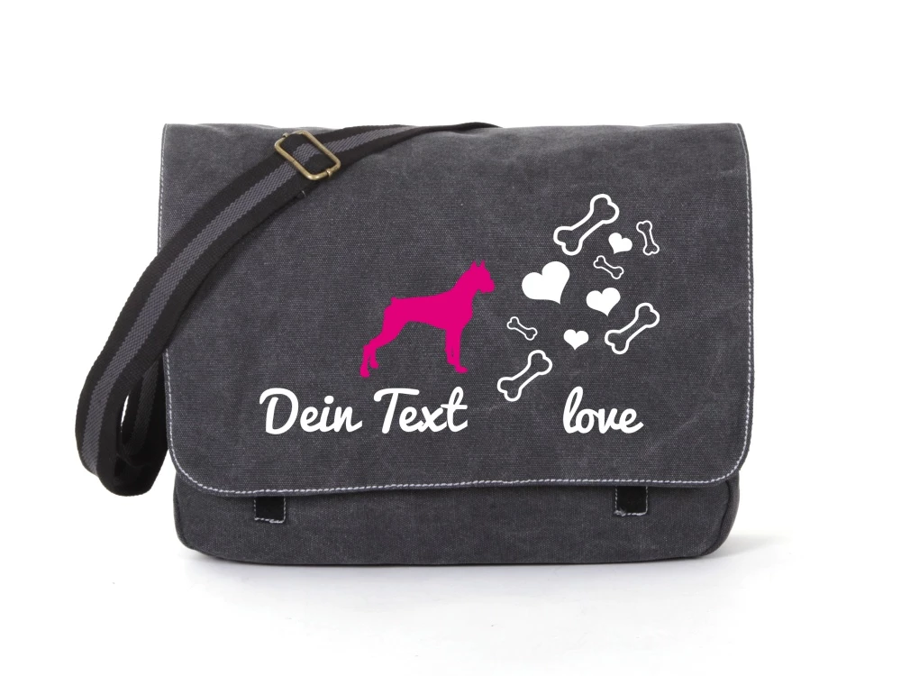 Boxer Canvas Tasche Schwarz Bones & Hearts 3 Boxer Canvas Tasche Schwarz Bones & Hearts