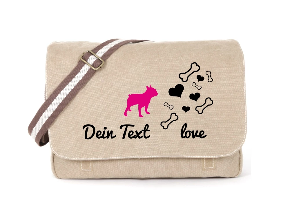 Bulldogge Canvas Tasche Sahara Bones & Hearts 3 Bulldogge Canvas Tasche Sahara Bones & Hearts
