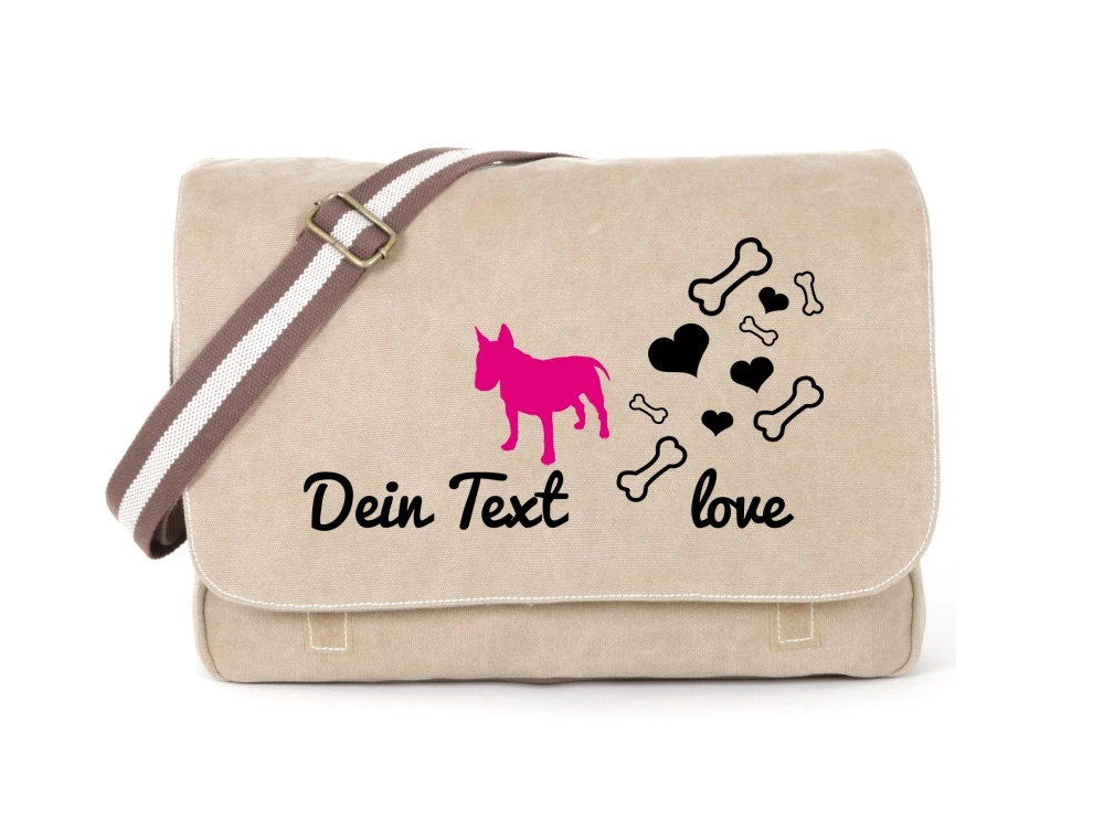 Bullterrier Canvas Tasche Sahara Bones & Hearts 3 Bullterrier Canvas Tasche Sahara Bones & Hearts