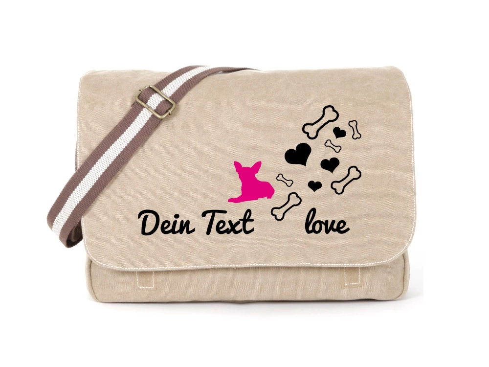 Chihuahua Canvas Tasche Sahara Bones & Hearts 3 Chihuahua Canvas Tasche Sahara Bones & Hearts