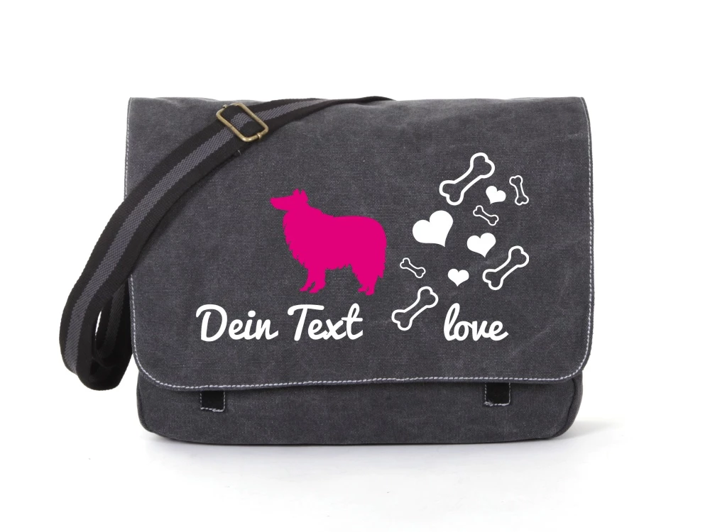 Collie Canvas Tasche Schwarz Bones & Hearts 3 Collie Canvas Tasche Schwarz Bones & Hearts