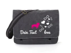 Dackel Canvas Tasche Schwarz Bones & Hearts