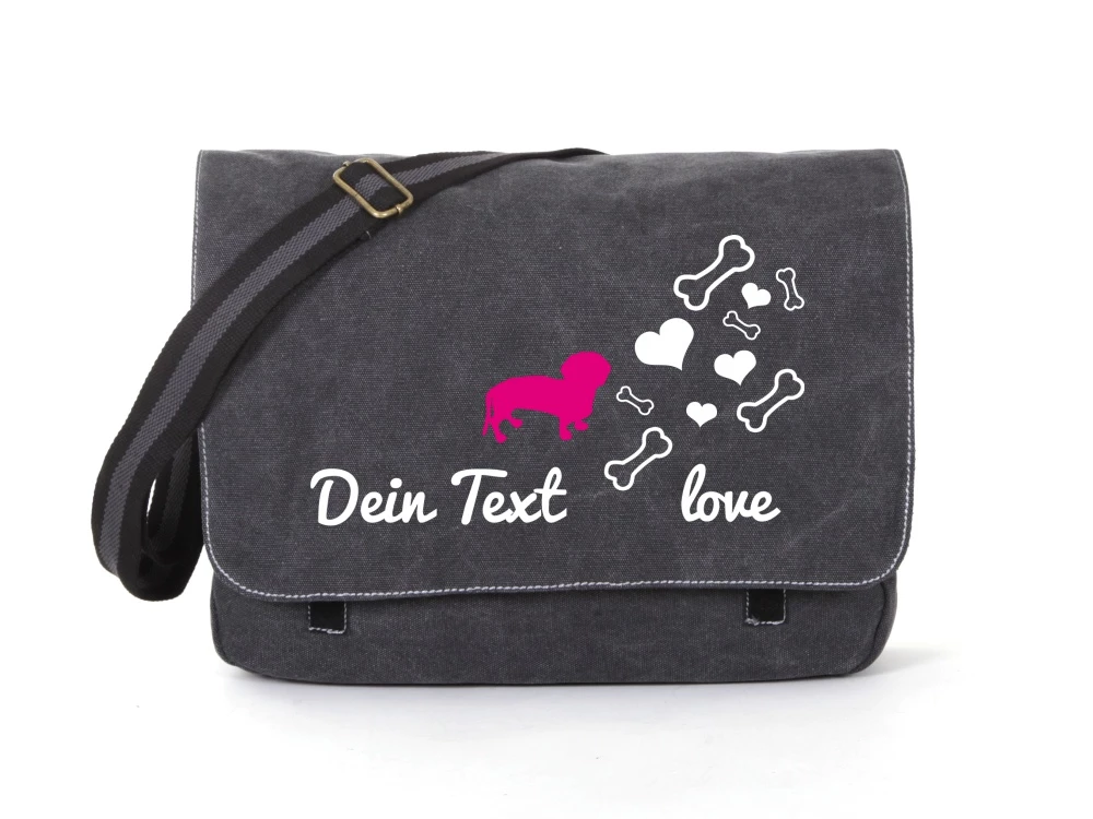 Dackel Canvas Tasche Schwarz Bones & Hearts 3 Dackel Canvas Tasche Schwarz Bones & Hearts