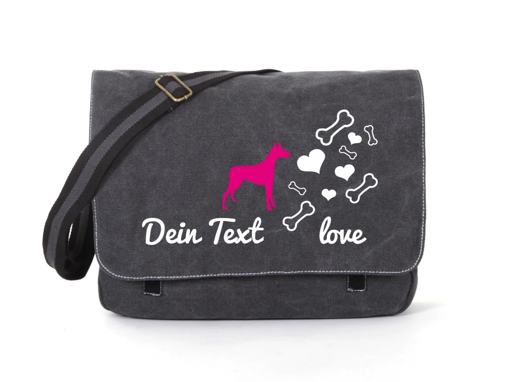 Dobermann Canvas Tasche Schwarz Bones & Hearts 3 Dobermann Canvas Tasche Schwarz Bones & Hearts