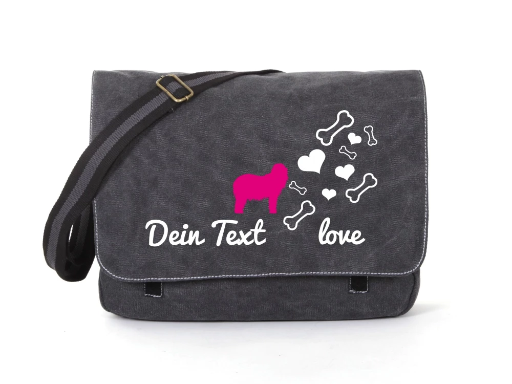 Neufundländer Canvas Tasche Schwarz Bones & Hearts 3 Neufundländer Canvas Tasche Schwarz Bones & Hearts