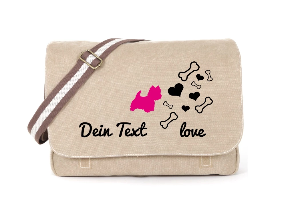 Westhigland Terrier Canvas Tasche Sahara Bones & Hearts 3 Westhigland Terrier Canvas Tasche Sahara Bones & Hearts