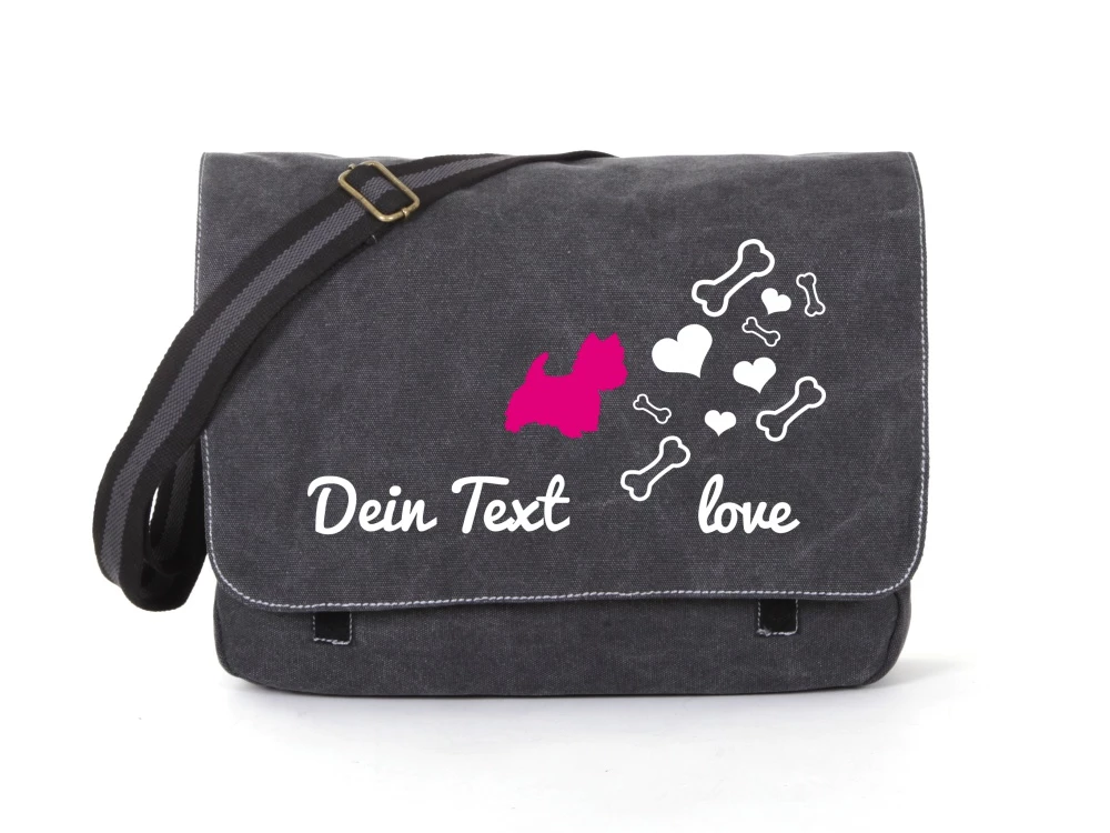 Westhigland Terrier Canvas Tasche Schwarz Bones & Hearts 3 Westhigland Terrier Canvas Tasche Schwarz Bones & Hearts
