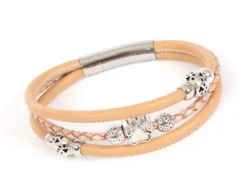 Handgearbeitetes Lederarmband Mit Schmuckperlen Beige/champagner