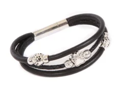 Handgearbeitetes Lederarmband Mit Schmuckperlen Schwarz