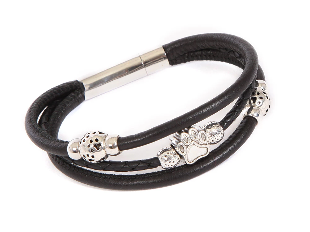 Handgearbeitetes Lederarmband Mit Schmuckperlen Schwarz 3 Handgearbeitetes Lederarmband Mit Schmuckperlen Schwarz