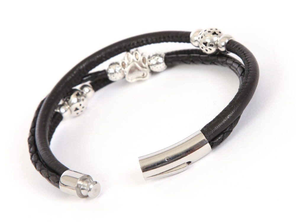 Handgearbeitetes Lederarmband Mit Schmuckperlen Schwarz 4 Handgearbeitetes Lederarmband Mit Schmuckperlen Schwarz – Bild 2